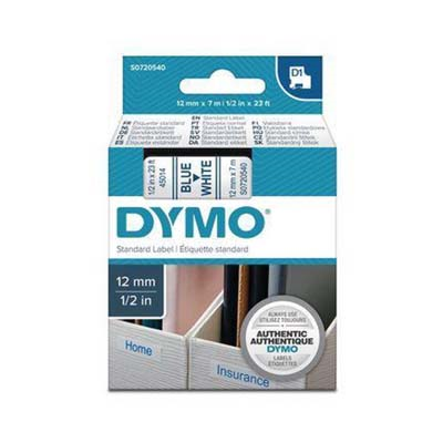 Afbeelding van Origineel DYMO D1 45014 Lettertape 12mm Blauw op Wit